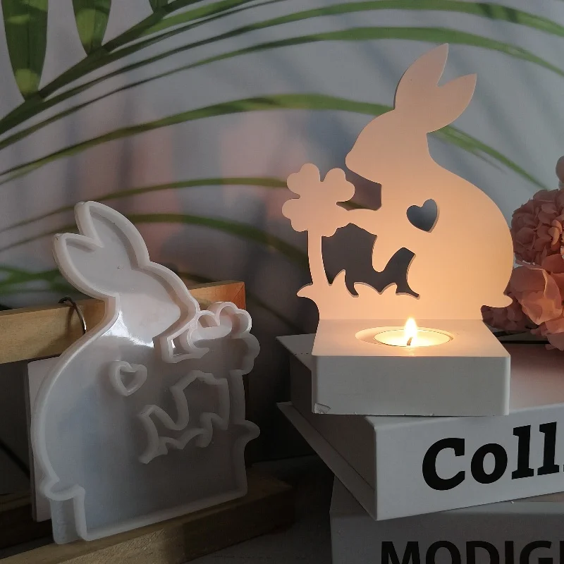 Kaninchen Klee Einsatz Kerzenhalter Harz Fallform DIY Kerzenhalter Silikon form Home Decoration Lagerung