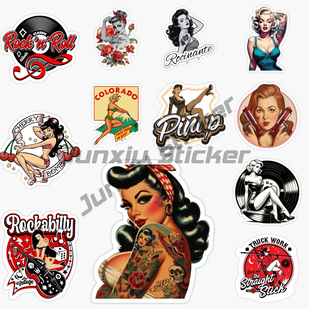 

Rockabilly Rock and Roll Pin Up Guitar Girl Sexy Car Sticker Vinyl Self-adhesive Waterproof Sun Protection Decal Customizable
