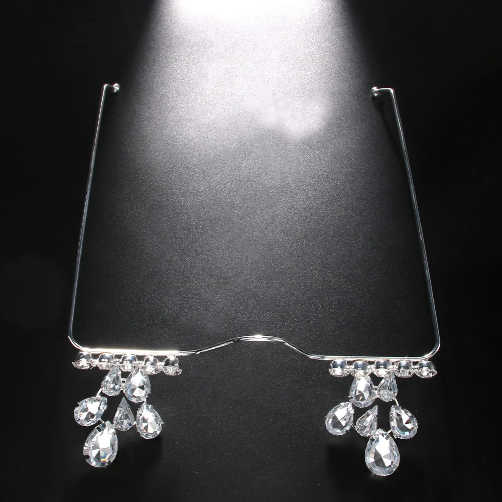 Elegant Water Drop Half Glasses Frame Rhinestone Eyewear Decoration Vintage 2023 Lady No Lens Wave Glasses Prom Face Jewelry