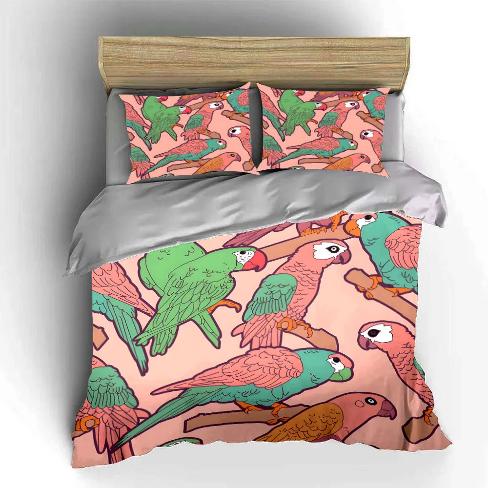 Colorful parrots perched on branches Pattern Duvet Cover Set Digital Print Colorful Polyester Bedding with Zipper Closur 5