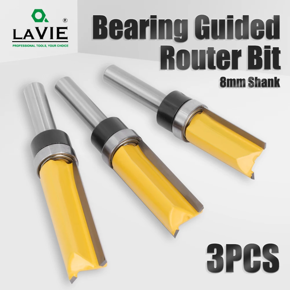 AURWOF 8mm Shank 3Pcs Flush Trim Router Bit Set 5/8