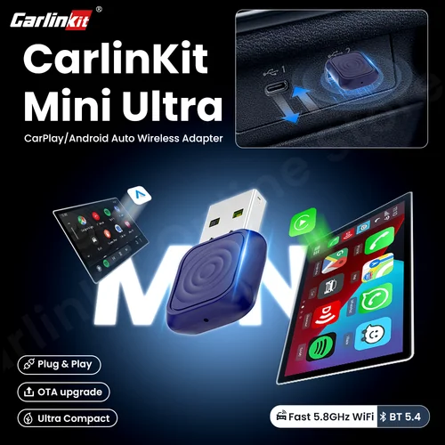 Nuevo CarlinKit 5,0 Mini Ultra CarPlay Android adaptador inalámbrico automático para infotación de coche actualización Bt 5,4 GHz Wifi 5,8 GHz conexión