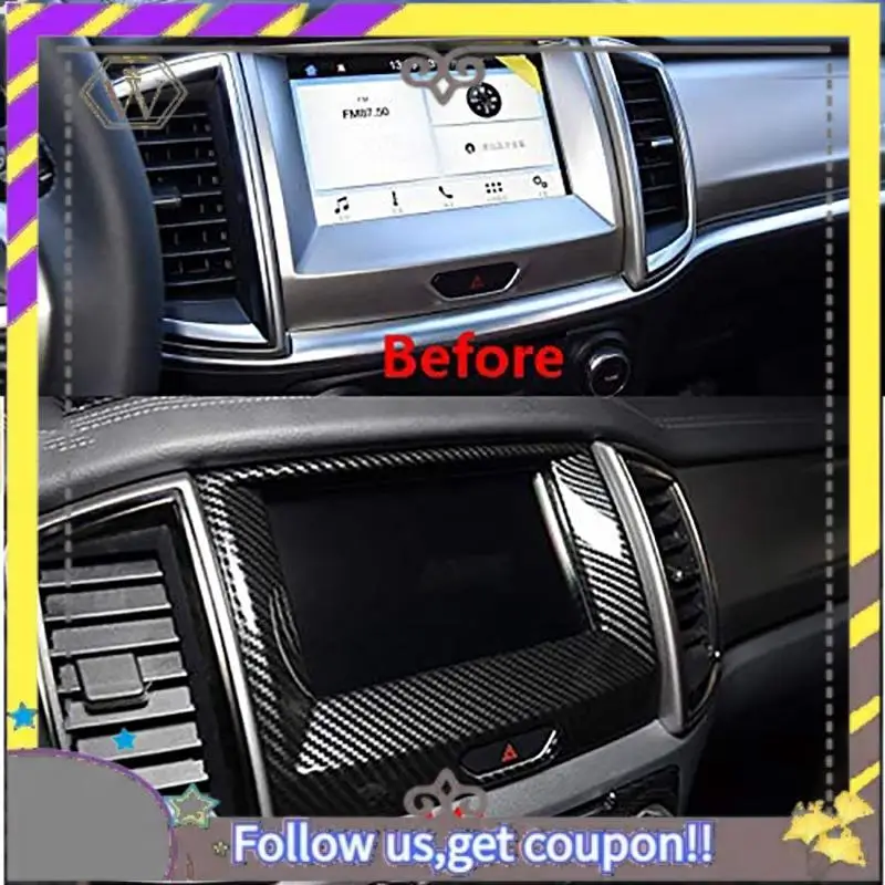 

ABXV-For Ford Ranger Everest Endeavor 2015+ Carbon Fiber Inner Center Navigation Cover Trim Frame Decorator Car Accessories