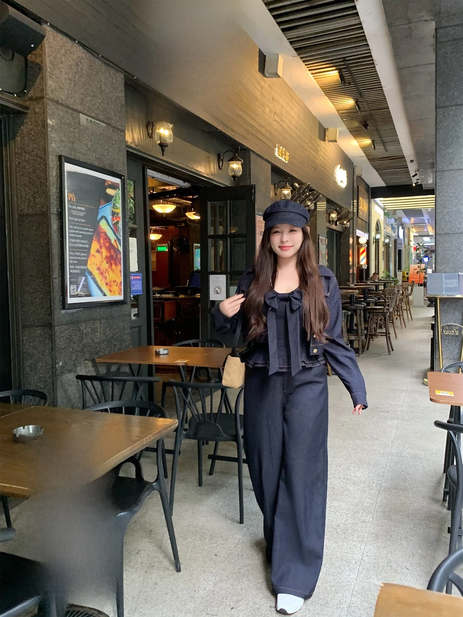 

Свободный джинсовый кардиган и джинсы с широкими штанинами, женский комплект в повседневном корейском стиле, осенняя коллекция от Zhou Bai Zi