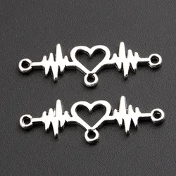 50pcs Silver Color 31x10mm Love Heartbeat Charms Connector Pendant Fit DIY Handmade Jewelry Making Metal Alloy Supplies