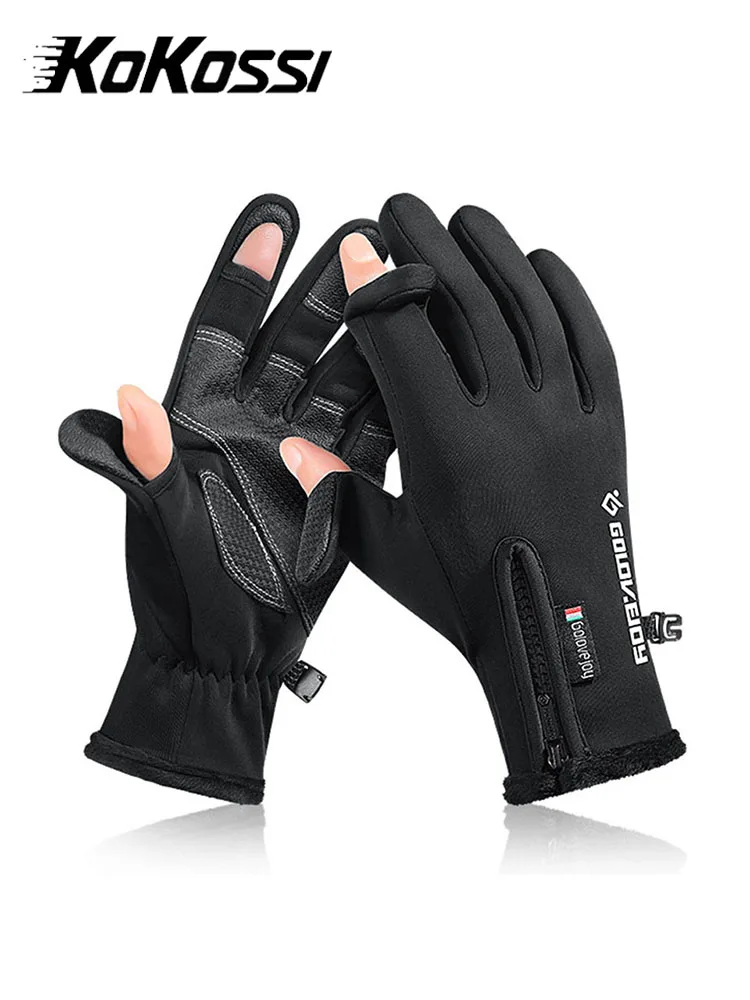 AliExpress kokossi KoKossi Winter 2 Finger Flip Fishing Gloves Warm Touch Screen Gloves Windproof Waterproof Cold-proof Cycling Skiing Gloves