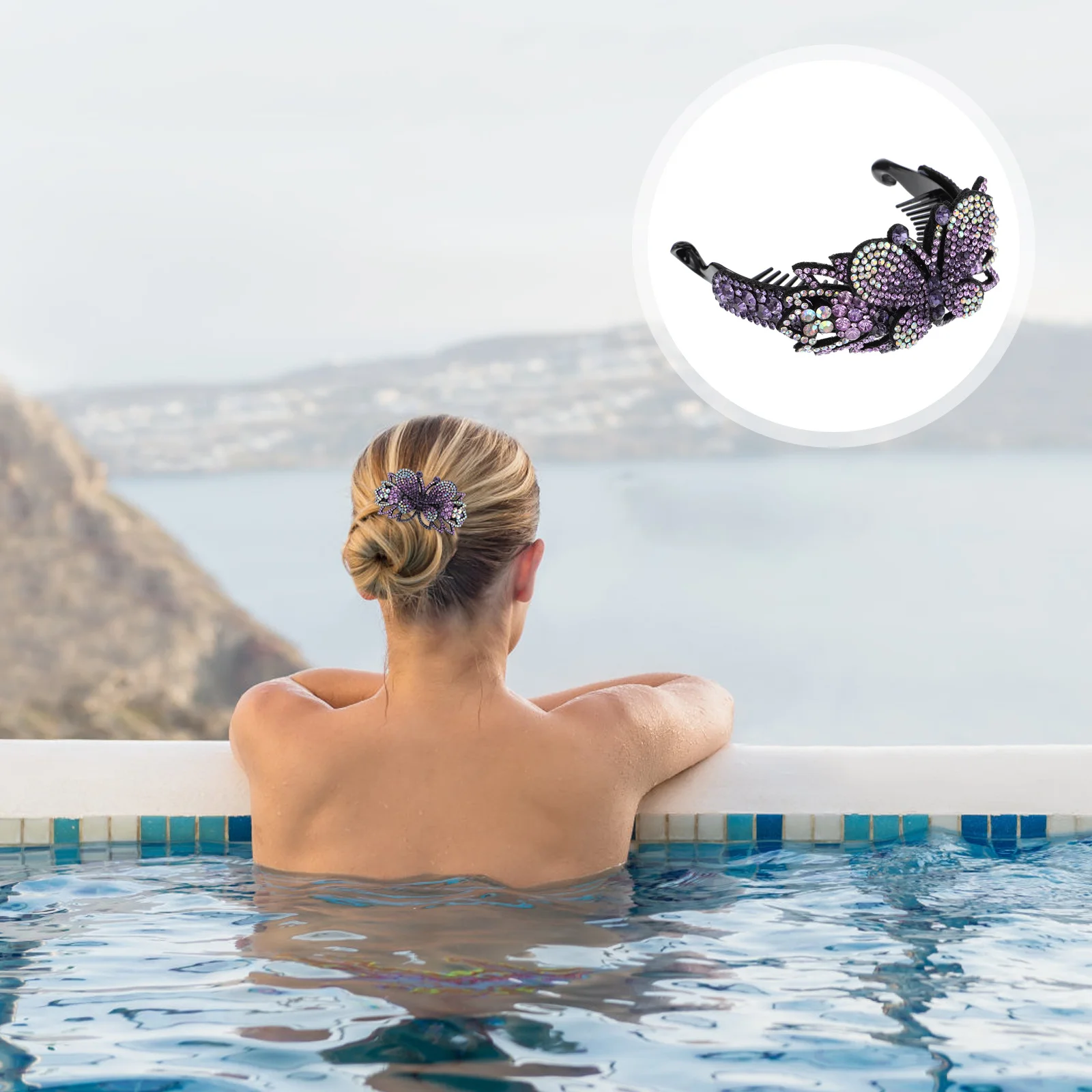 

Rhinestone Butterflies Hair Claw Clip Durable Women Hairpin Daily Party Hair Accessory Stylish Clip Women Headdress