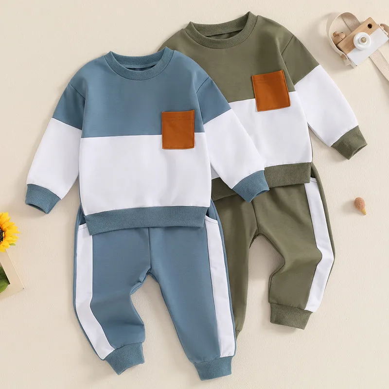 

0 to 3 Years Baby Boy Pant Sets Spring Autumn Clothes Classic Long Sleeve Contrast Color Sweatshirt + Pants Baby Clothing