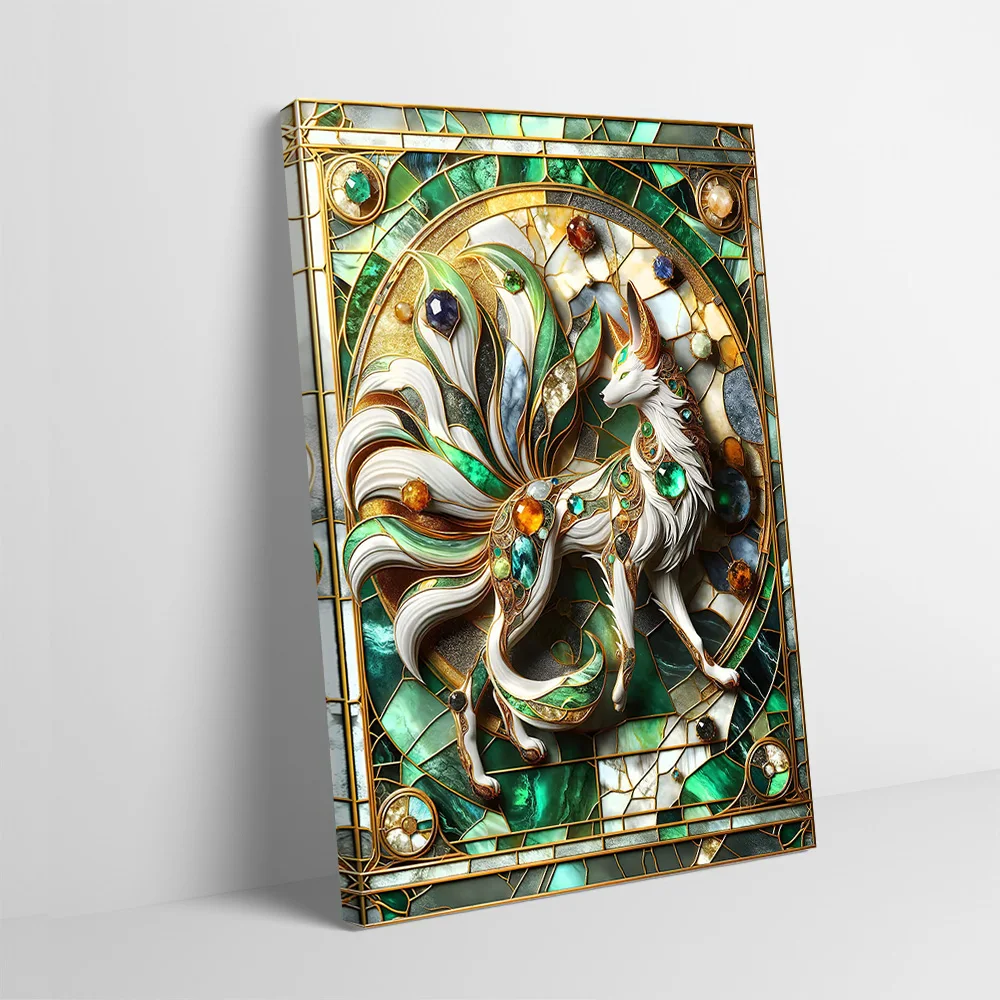 Nine Tailed Fox Kitsune Poster Customizable Printed Canvas Painting for Pictures Wall Art Room Decorating Interior Decoration