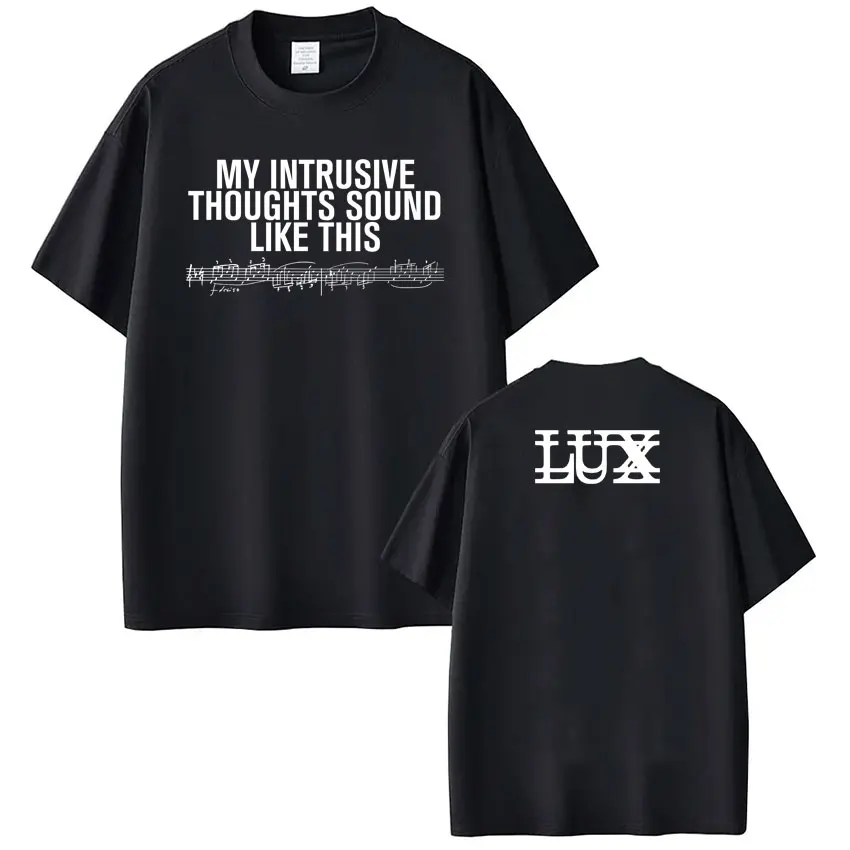 

Singer Rosalía LUX Musical Notes Print Merch Tees Men Women Fashion Harajuku T-shirt Short-sleeved Loose Casual Cotton T-shirts