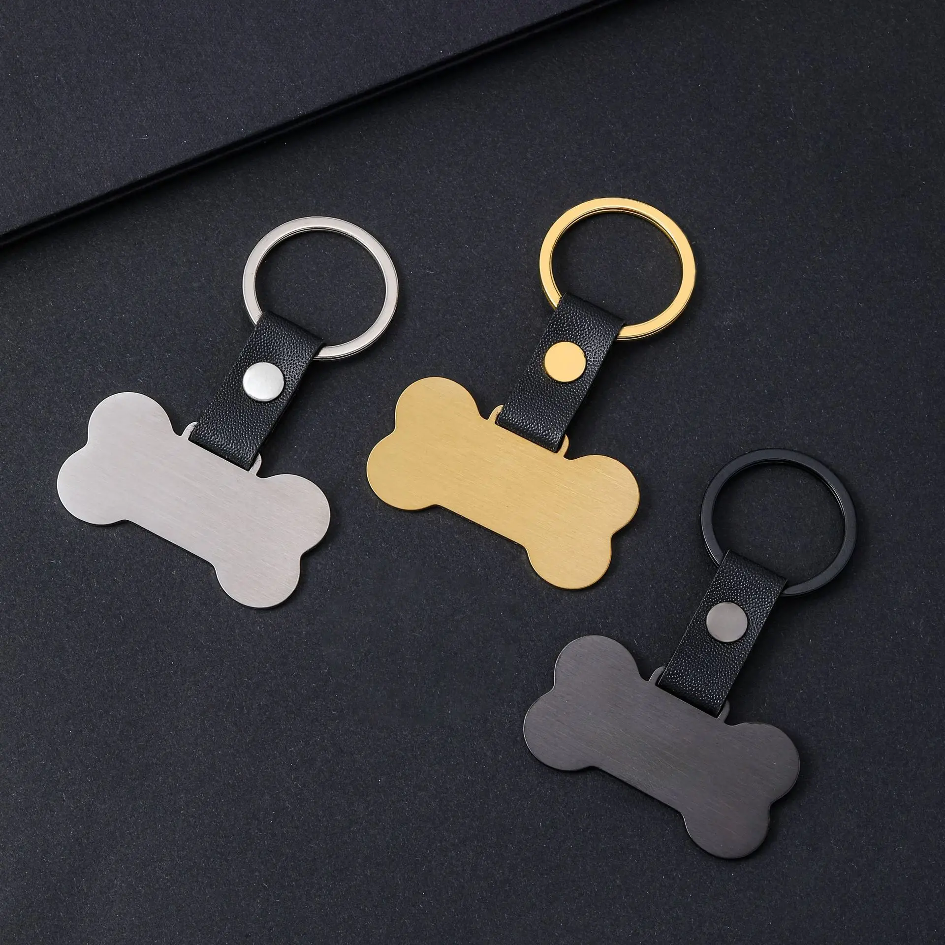 Stainless Steel Dogtag Round Shield Bone Keychain Blank  Metal Geometry Tag Key Chain Matte Surface DIY Jewelry Gift Wholesale