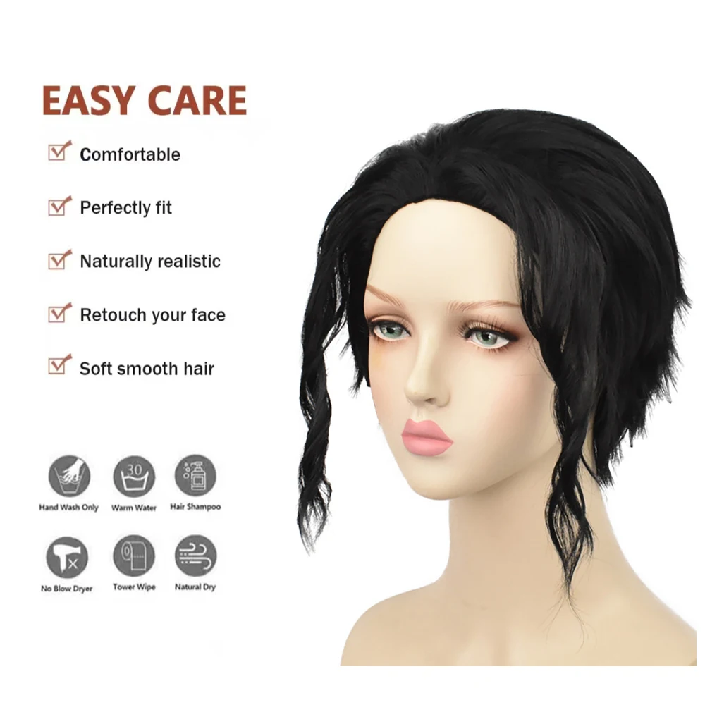 High-Quality Anime Muzan Kibutsuji Cosplay Synthetic Hair Black Short Curly Hair For Both Men And Women Halloween Dail Party Wig