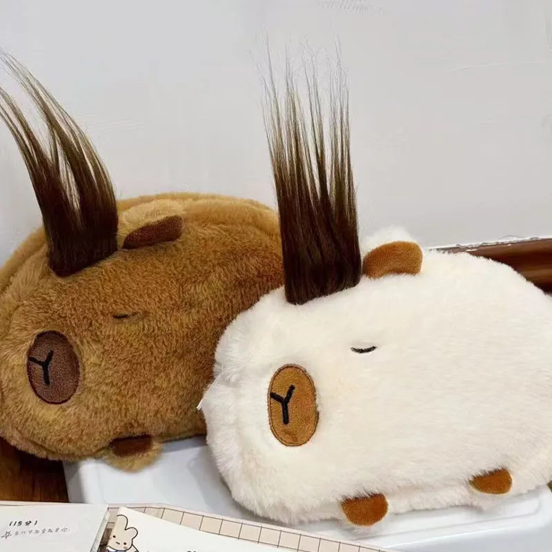 2024 New Kawaii Capybara Stationery Bag Cute Cartoon Funny Creativity Kawaii Wig Little Water Dolphin Plush Pen Bag Girls Gifts