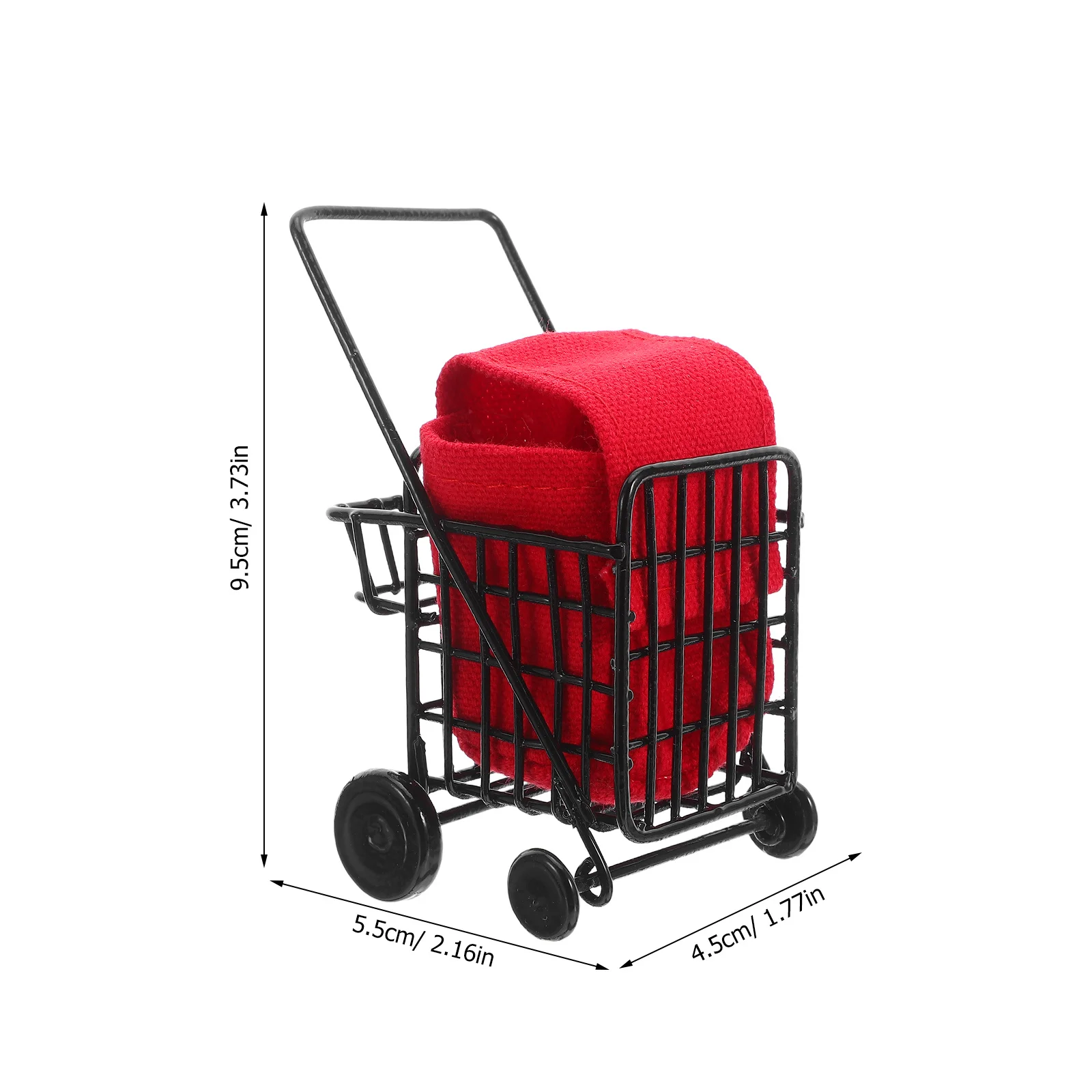 Miniature Black Metal Shopping Cart 1:12 Scale for Dollhouse Kitchen Pretend Play Grocery Store Supermarket Cart