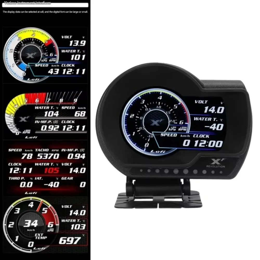 LUFI XF OBD2 Gauge Display English Version Digital Boost Revolution Instrument Car Pressure Afr RPM EXT Oil Meter Alarm Light