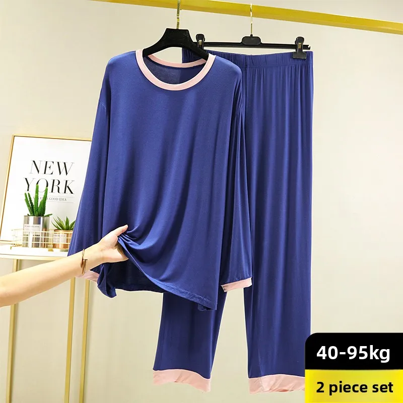 

Женский комплект одежды из модала, свободная тонкая осенне-весенняя домашняя одежда, комплект из двух предметов, удобная футболка больших размеров, ночная рубашка