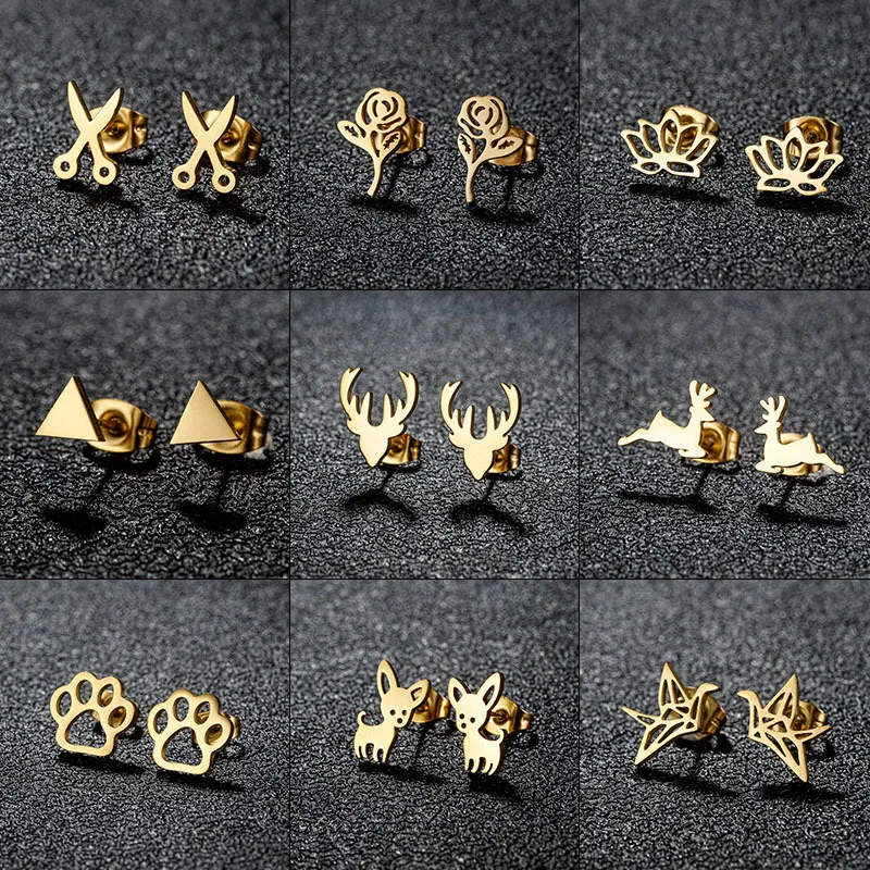 2025 niche personality stainless steel mini simple women's stud earrings fashion cross-border origami thousand paper cranes Chri