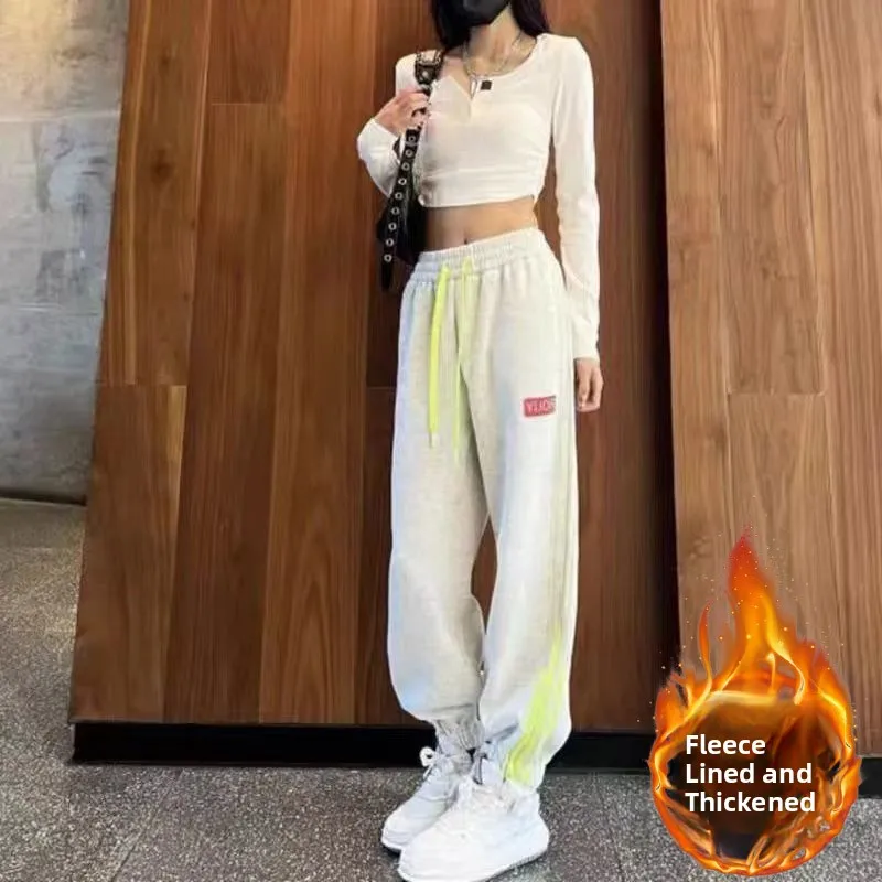 2023 automne hiver nouvelle couleur Blo t-shirt rayures pantalons de sport pantalon Thiened Fce femmes ample pantalon de survêtement décontracté