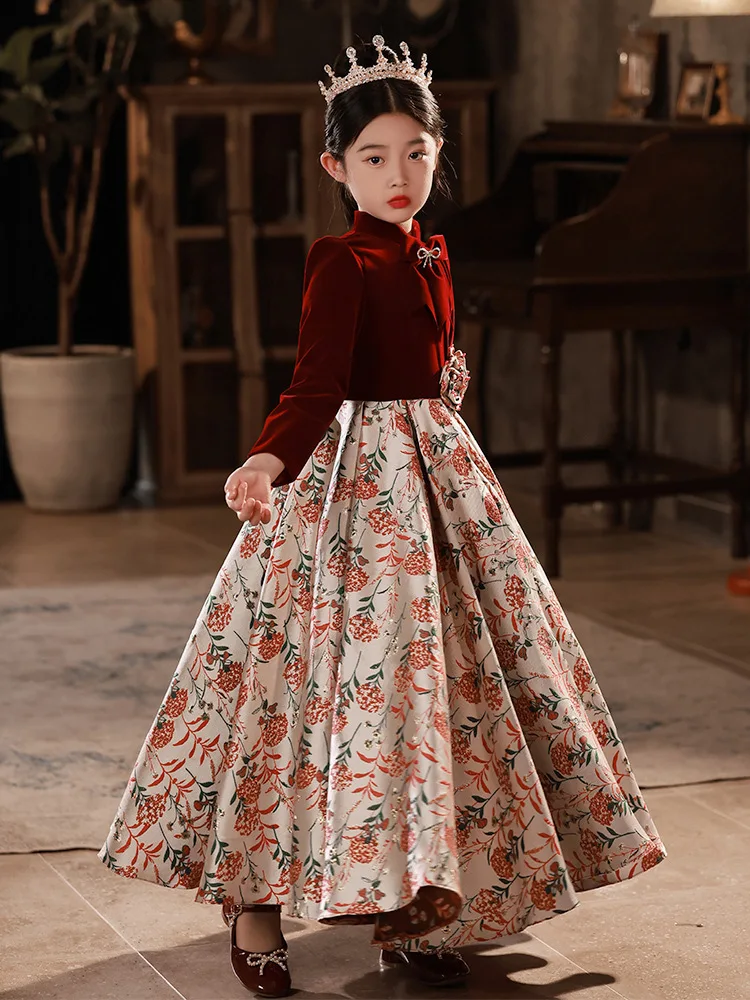 Luxury Party Dress for Kids Girl Children Girl Patchwork Floral Elegant Ball Gowns Infant Evening Dresess Teenagers Prom Vestido