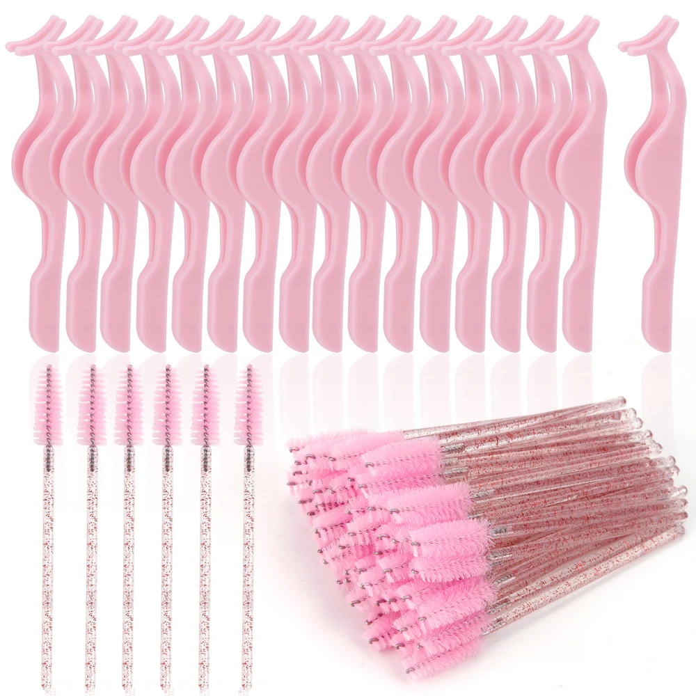 

24Pcs Plastic Lashes Forceps Clip False Eyelash Extension Applicator Hair Tweezers 100Pcs Disposable Brushes Mascara Wands Tools