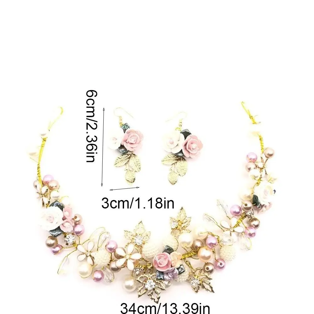 Eenvoudige legering bloemkroon gouden kleur haarhoepel prinses kronen oorbellen Koreaanse stijl bruid tiara's meisjes