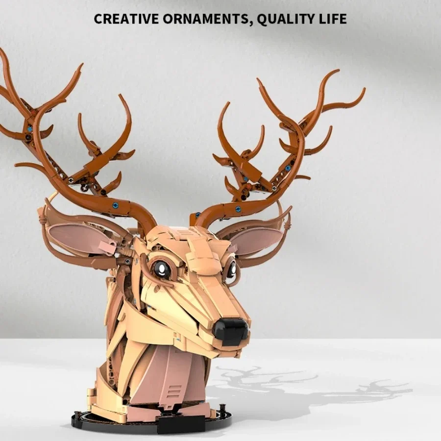 Modelo de ciervo de madera, bloques de construcción MOC, montaje técnico creativo, ladrillos, decoración de escritorio con temática natural, regalo de cumpleaños y Navidad