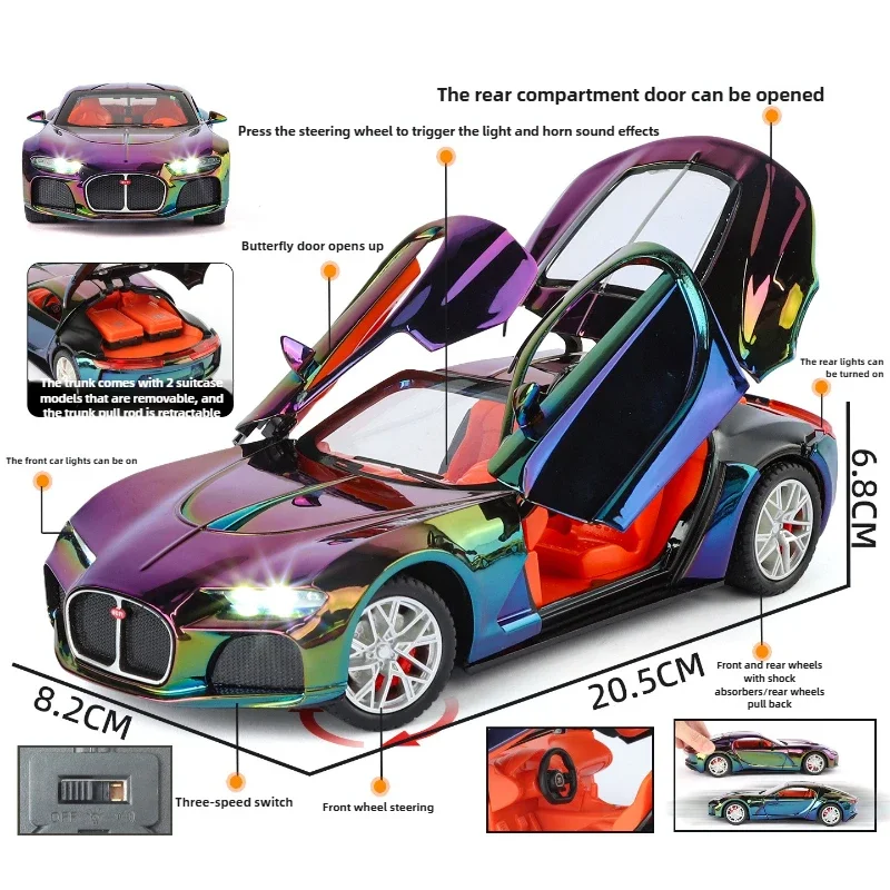 Bugadi – voiture de sport atlantique 1:24, Simulation en alliage métallique moulé sous pression, modèle de voiture, son et lumière, Collection de jouets pour enfants, cadeaux