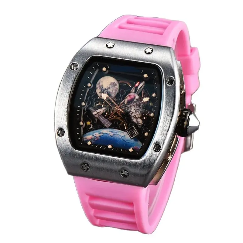 

Factory wholesale new tonneau-shaped space astronaut luminous skeleton tourbillon fashion men's hand watch