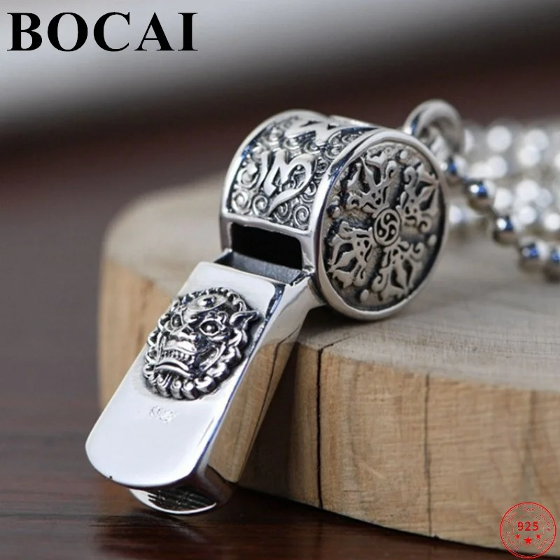 

BOCAI S925 Sterling Silver Pendants for Women Men Six Syllable Mantra Vajra Pestle Whistle Punk Jewelry Amulet Free Shipping