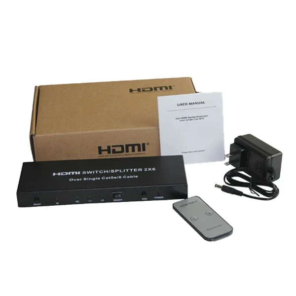 مقسم hdmi مع مخرج rj45، 4 قطع جهاز استقبال (RX) يمكنه موسع 60 مترًا فوق cat5e/6، يدعم 3D، 1080P، hdmi 1.4 مقسم التبديل 2x6