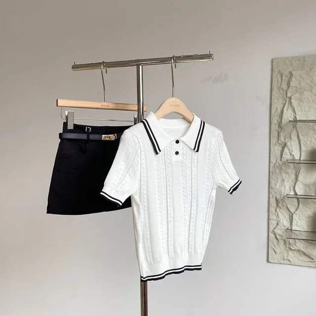 2025Ropa Mujer Gestrickte Frau T-shirts Adrette Sommer Tees Lose Beiläufige Camisetas Vintage Chic Koreanische T-shirt Frauen Kleidung