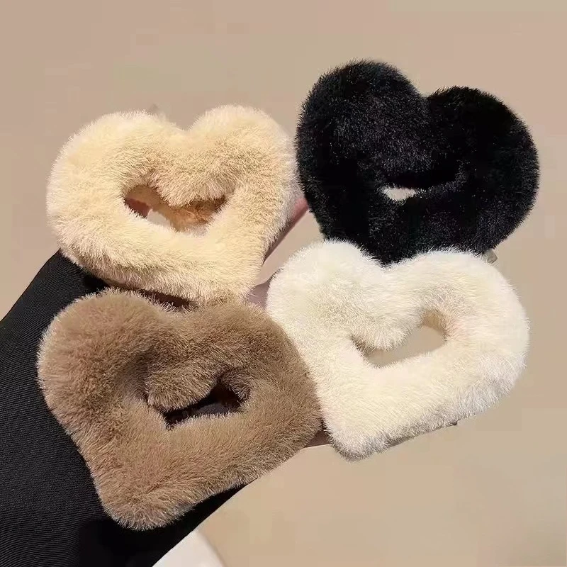 

NEW 6.5CM Heart-shaped Plush Hair Claw Autumn Winter Claw Clips Coffee Color Series Hair Clips for Women Girls Hair Accessories