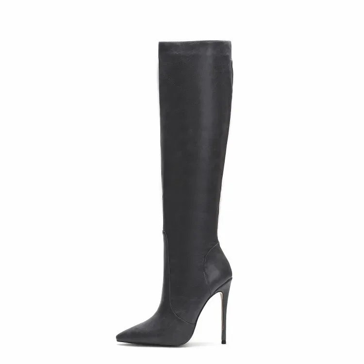 

Women's Pointed Slim High Heels, Knee High Boots, Pointed Side Zippers, Autumn and Winter 34-47 Large Women's Mid Length Boots