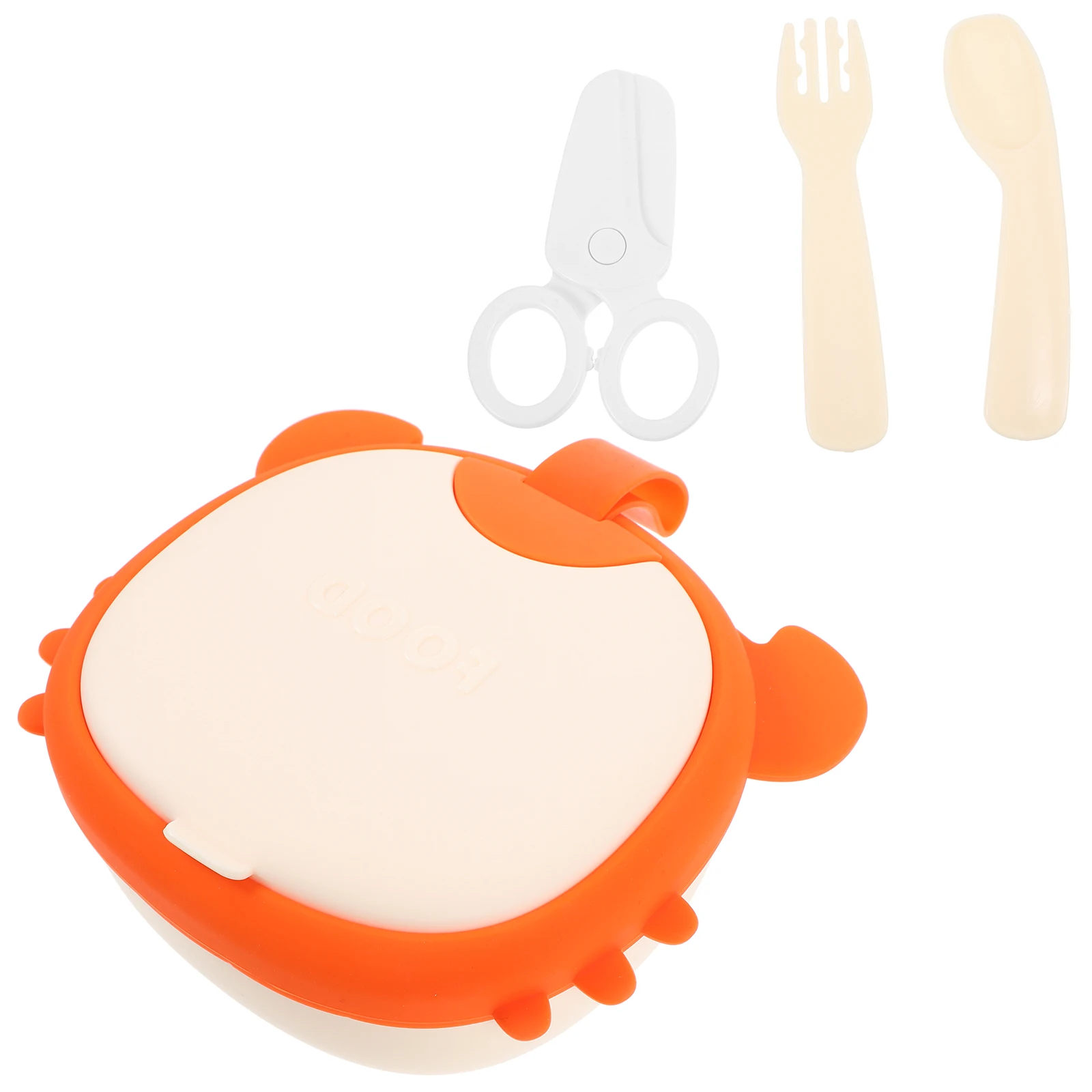 

Baby Bowl Spoon Set Supplementary Food Fork Spoon Kids Supplies Orange Small Cartoon Style Feeding Bowls Durable Silicone