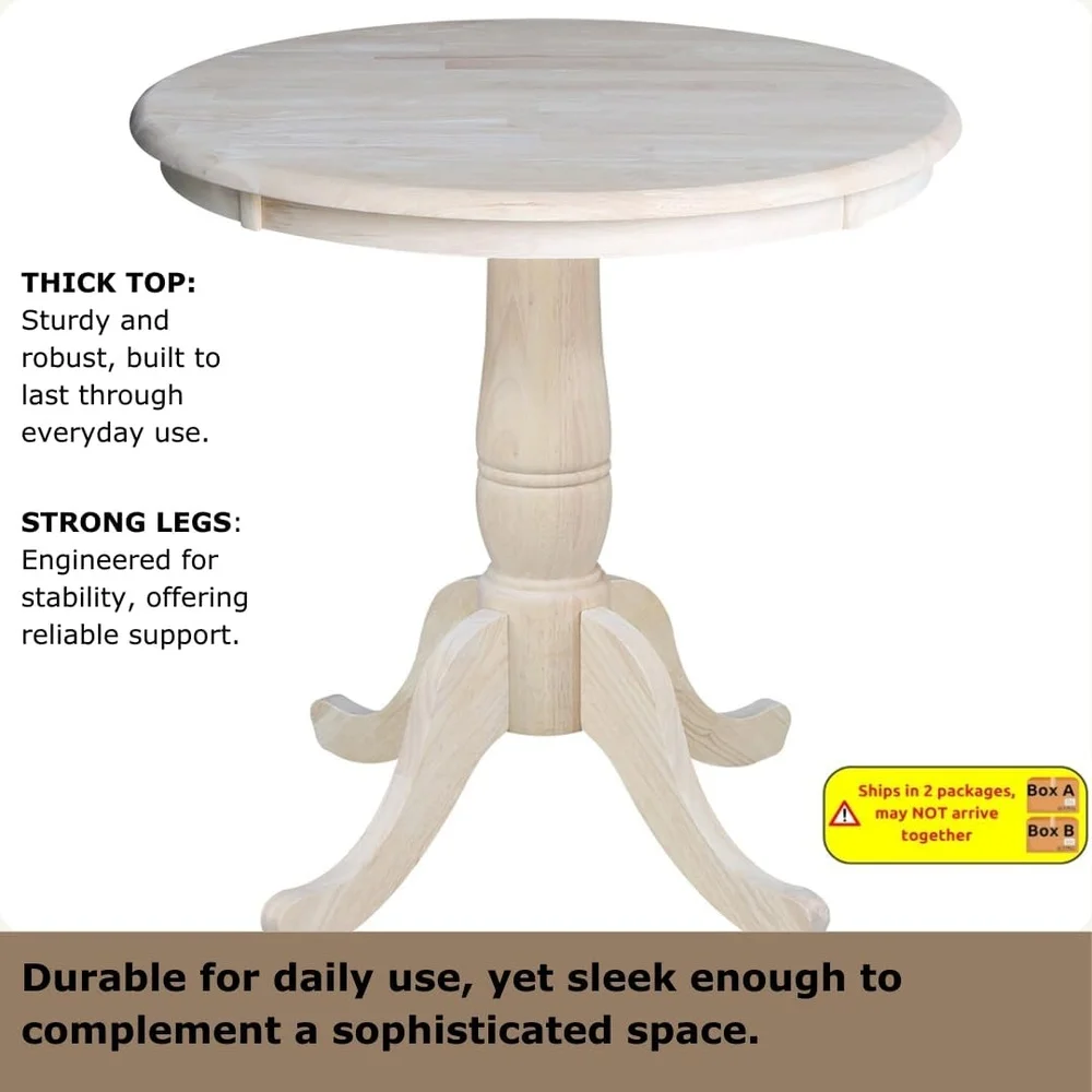 Solid Wood Round Pedestal Dining Table Sturdy Parawood Eco-Friendly Customizable Finish Easy Assembly Compact Design Perfect