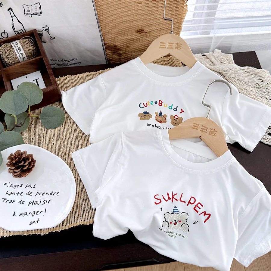 

2025 Summer New Children Cartoon Print T Shirts Boys Cute Bear Tops Kids Short Sleeve T Shirt For Girls Clothes Baby Tee