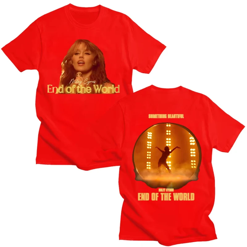 Miley Cyrus End of The World T-shirts New Album Something Beautiful Tops Retro Rap Singer 90s Cotton Clothing Unisex Streetwear