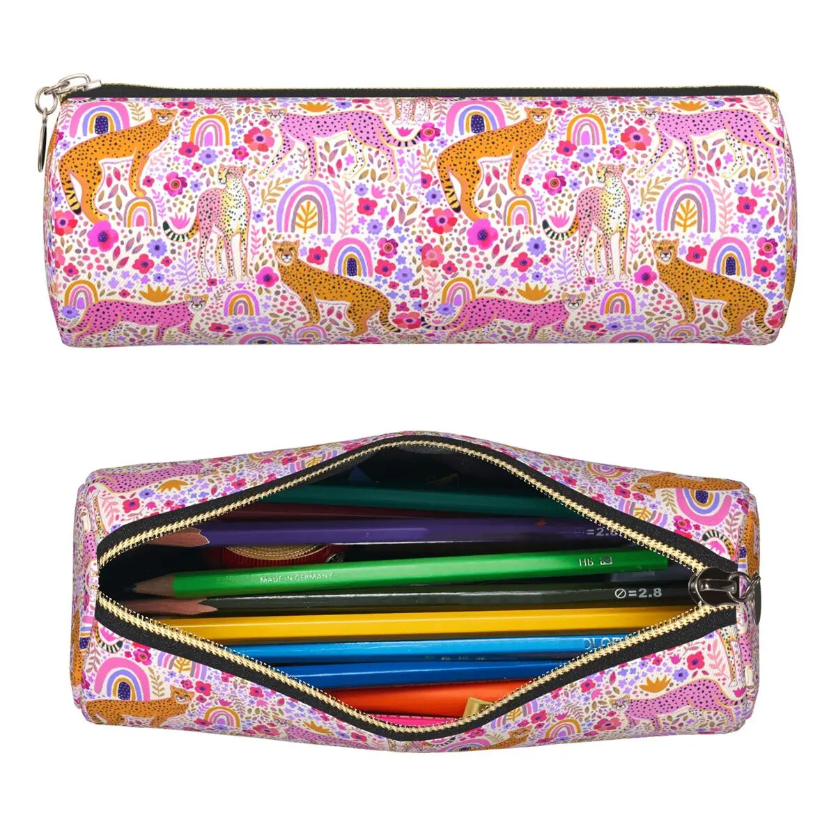 Cheetah's In A Rainbow Federmäppchen, Stifthalter, zylindrische Stiftbox, Bleistifttasche für die Schule von Kindern