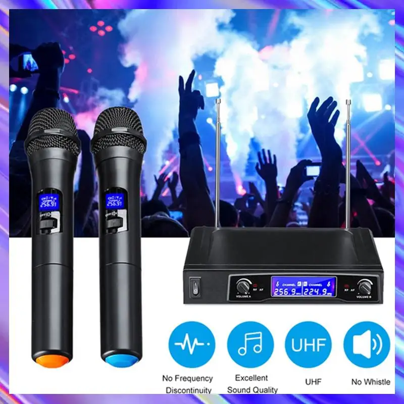 

Microphone 2 Channel Cordless Dual Digital LCD Display Microphone System Kit Fit For Party US Plug