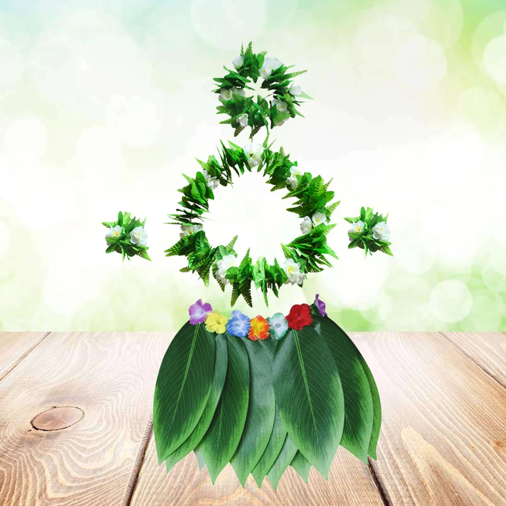 5 قطعة مجموعة تنورة هولا الورقية الخضراء 30 "الخصر 15" طول قابل للتعديل مطاطا الاستوائية Luau حفلة الشاطئ زي للبالغين النساء الرجال #2