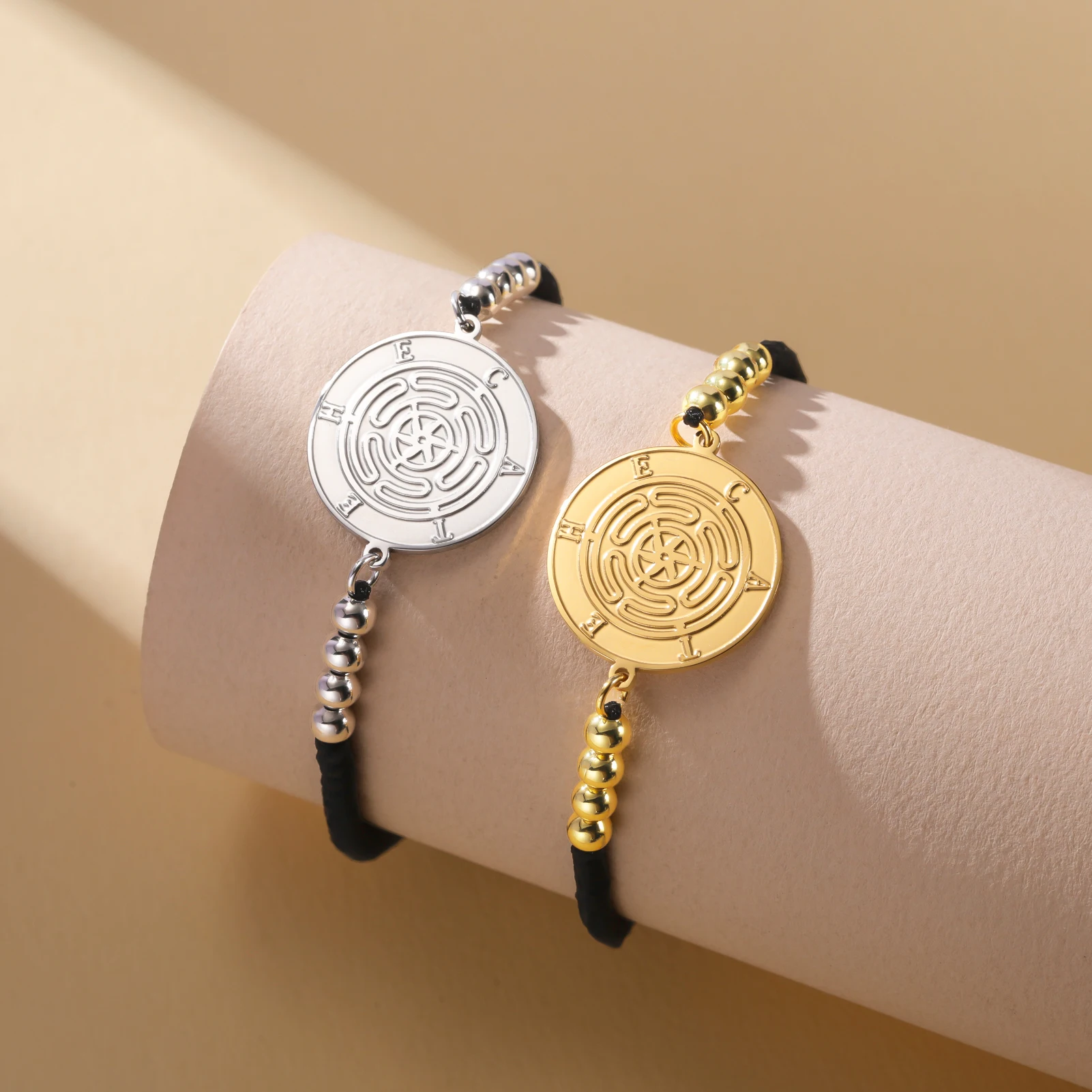 COOLTIME هيكات قلادة سوار أسود أحمر حبل مضفر سوار الفولاذ المقاوم للصدأ مجوهرات الدينية هدايا الرجال والنساء