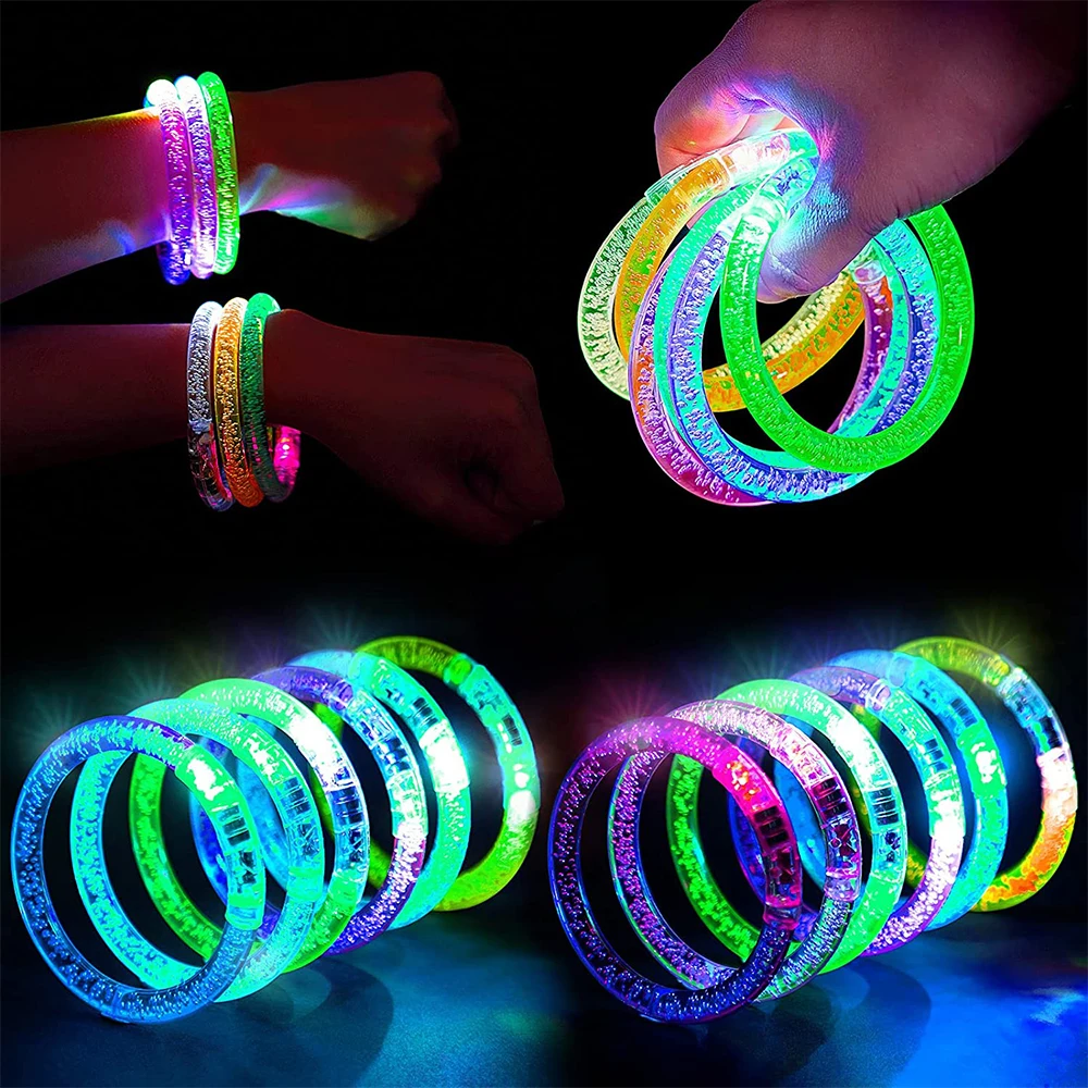 Colorido LED Glow Sticks Pulseiras, Luminous Flash Pulseira, Dia das Bruxas, Natal, Casamento, Festa de Aniversário, 10Pcs