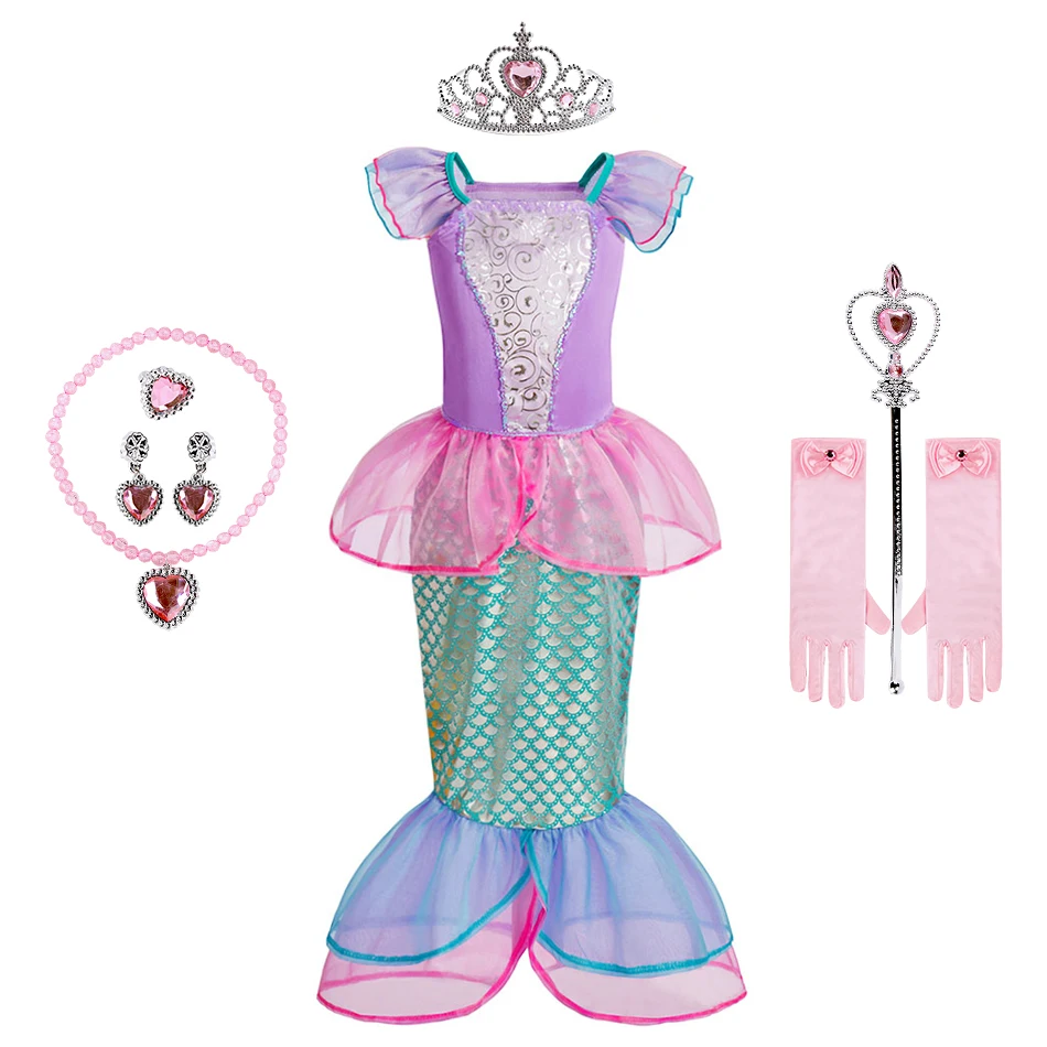 Kids Mermaid Dress Up Children Summer Halloween Sleeveless Dress Girls Princess Carnival Birthday Costume Kids Cosplay Dresses