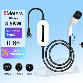Caricabatterie EV 220V Type2 16A 3.5kW Scatola di ricarica portatile Cavo da 5M Presa GBT Adattatore Type1 J1772 per caricabatteria per auto per veicoli elettrici