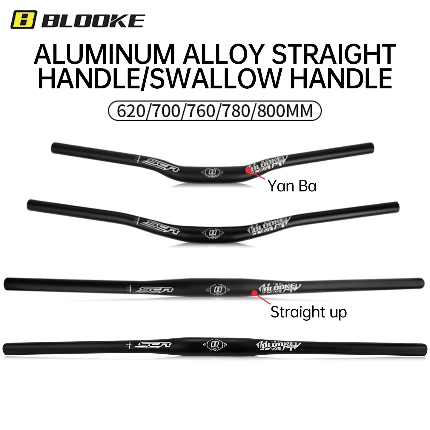 BLOOKE 31.8mm Aluminum Alloy MTB Handlebar Set Straight/Riser AM Downhill Cycling Bar for Mountain Biking