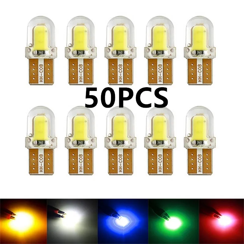 

10/50PCS Colorful LED W5W T10 COB 4SMD Led Parking Bulb License Light Bulbs ﻿Auto Wedge Clearance Lamp Canbus Silica Bright