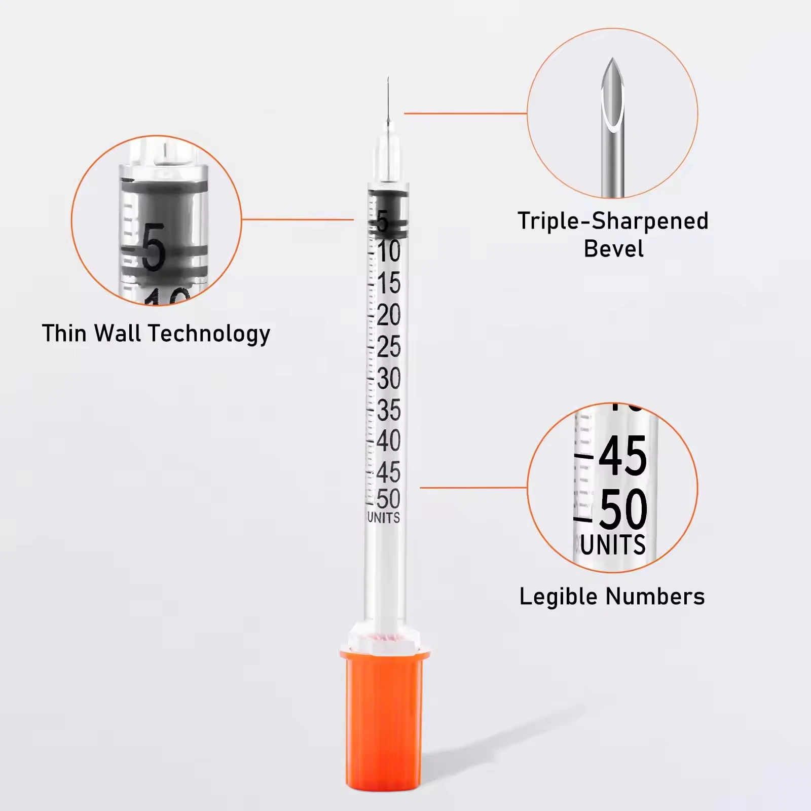 100 قطعة/صندوق 0.5 مللي 31 جرام * 8 مللي متر حقنة الأنسولين مع إبرة يمكن التخلص منها معقمة بشكل فردي ملفوفة حاقن للحيوانات الأليفة