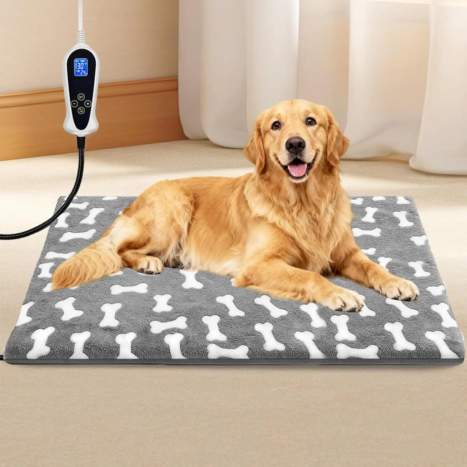 

Extra Large Heated Dog Bed, 47x30 in Pet Heating Pad with Auto Modes, Waterproof Cover