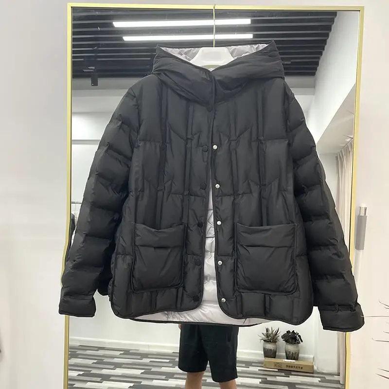 2025 جديد المرأة الخريف والشتاء 90% بطة بيضاء أسفل الكورية نمط ضوء مقنعين بلون سترة دافئة سترة نسائية #4