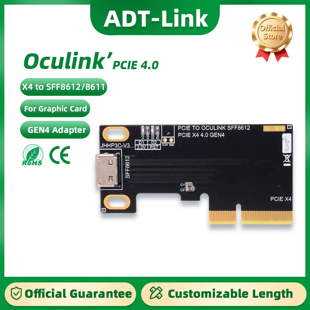 

ADT-LINK PCIe 4.0 X4 To Oculink SFF8611 8612 Adapter Card PCIE 4.0 SSD U.2 OCUlink Adapter Card PC Accessories with Baffle